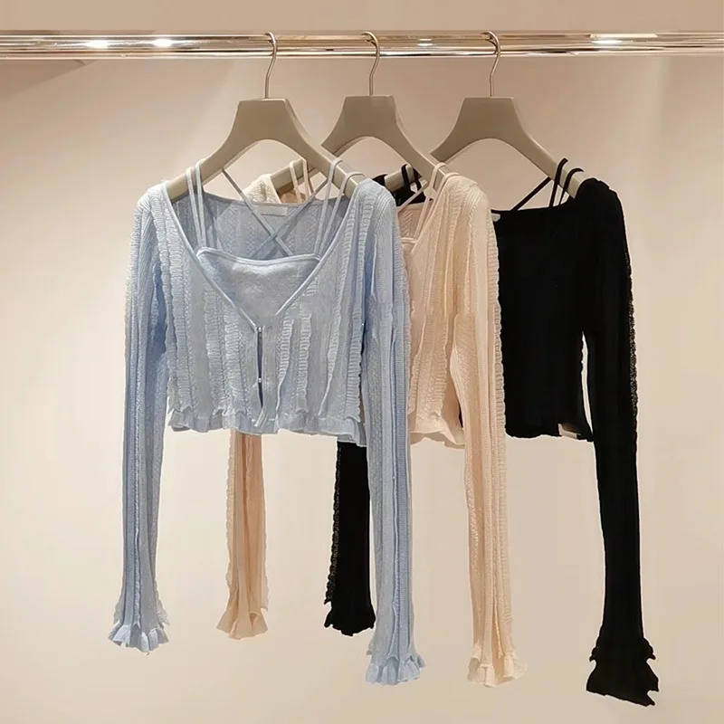 Японские комплекты грибов расклешенный кардиган с v-образным вырезом и длинными