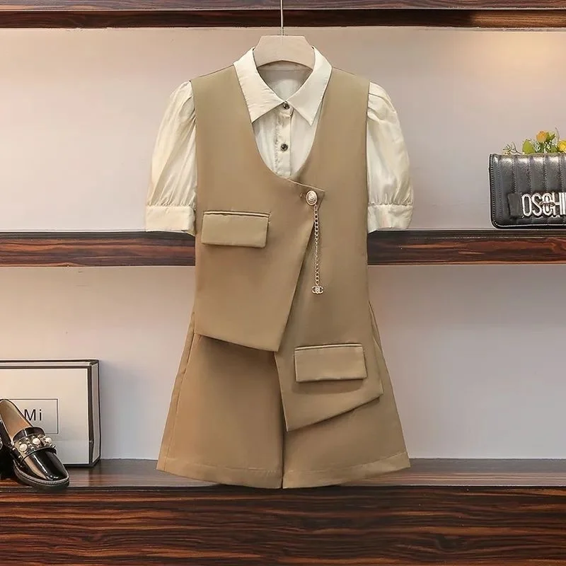 Женский модный костюм Новинка лета 2024 комплект из трех предметов жилет шорты и