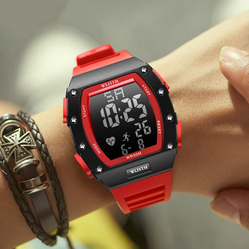 

Brand Men's LED Infantry Electric Watch Fashion Locomotive Barrel Style Waterproof Luminous Clock Sports Cool Digital Wristwatch