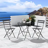3 Pieces Patio Bistro Set Folding Round Table and Chairs Metal Frame Outdoor Indoor Furniture for Garden Balcony Backyard Pool