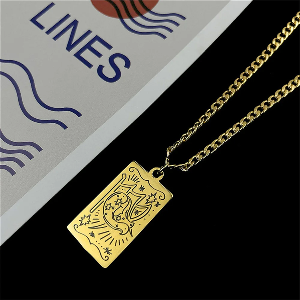 

Jewelry Constellation Virgo Necklace for Women Men Retro Square Pendant Cuban Chain Stainless Steel Necklaces Fashion Present