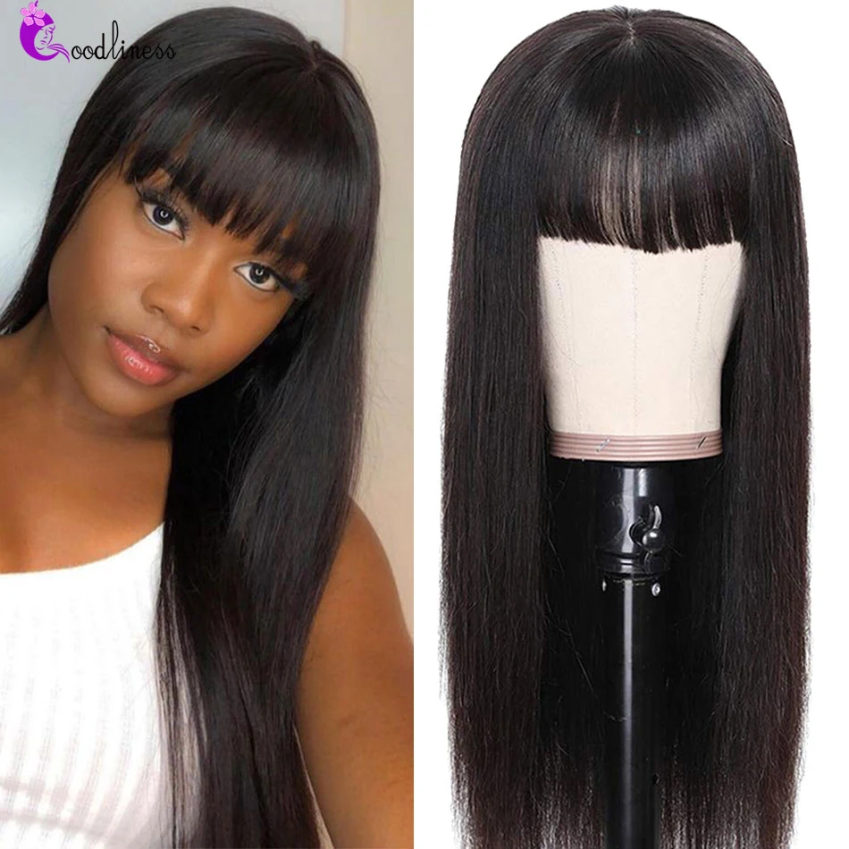 Long 13x4 Human Hair Lace Front Wigs With Bangs Straight 4X4 Closure Lace Frontal Wig With Fringe For Women Lady Girl Headwig