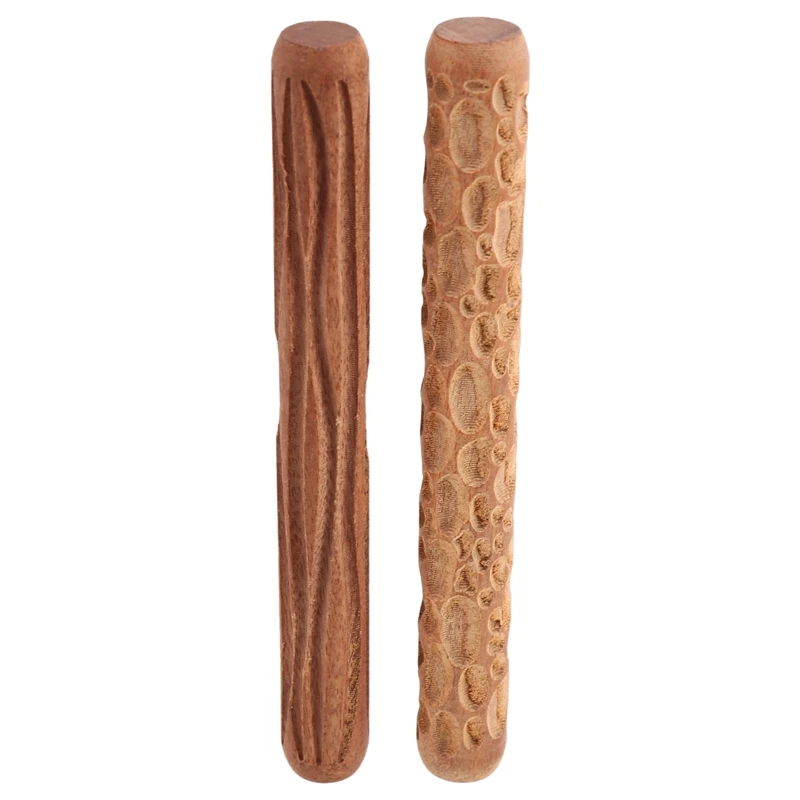 2Pcs Clay Modeling Pattern Rollers Cobblestone Wood Grain Rolling Pin Textured Hand Roller Pottery Tools