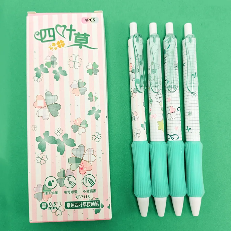 

4 шт./компл., милая ретро японская клеверная канцелярская гелевая ручка, 0,5 мм, черные чернила, кавайная ручка с котенком, ручка для письма, сладкий подарок для школьников