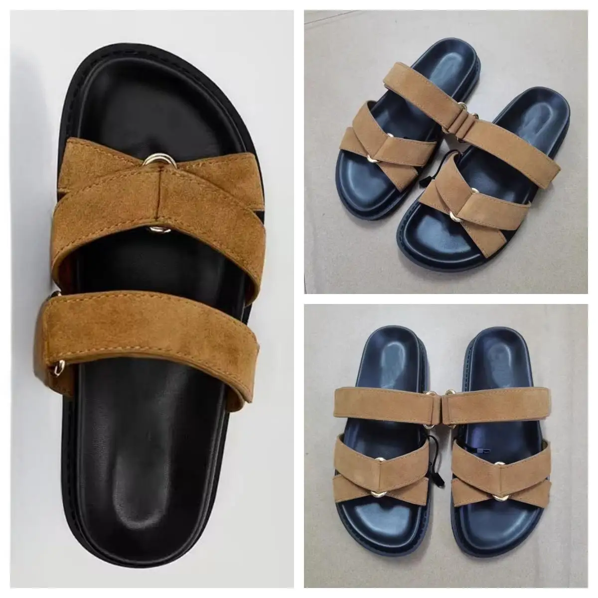 TRAF 2024 женские модные коричневые тапочки новые летние сандалии на плоской подошве