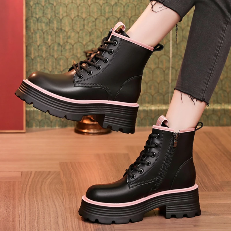 Thick Soled Boots Women's 2023 New Winter Plush British Short Boots Spring and Autumn Single Boots Fashion Boots