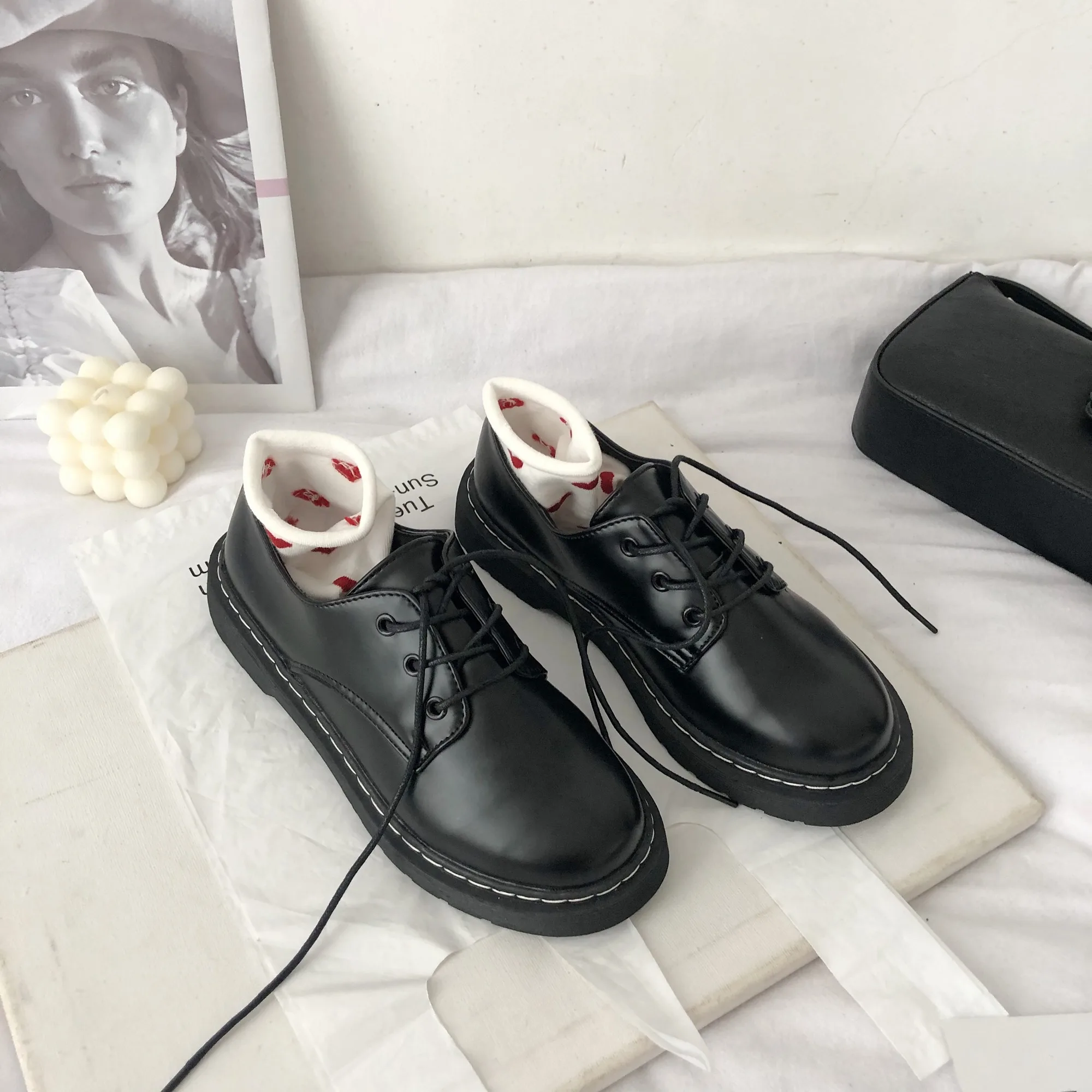 

Shoes Woman 2022 Shallow Mouth Casual Female Sneakers Modis British Style Flats Round Toe All-Match Autumn Oxfords New Summer Re
