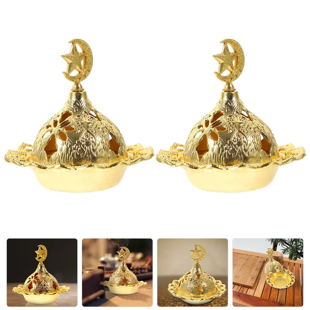 

2 Pcs Dinning Table Decor Cone Holder Alloy Vintage Aroma Burner Decorative Metal Censer Adornment Office