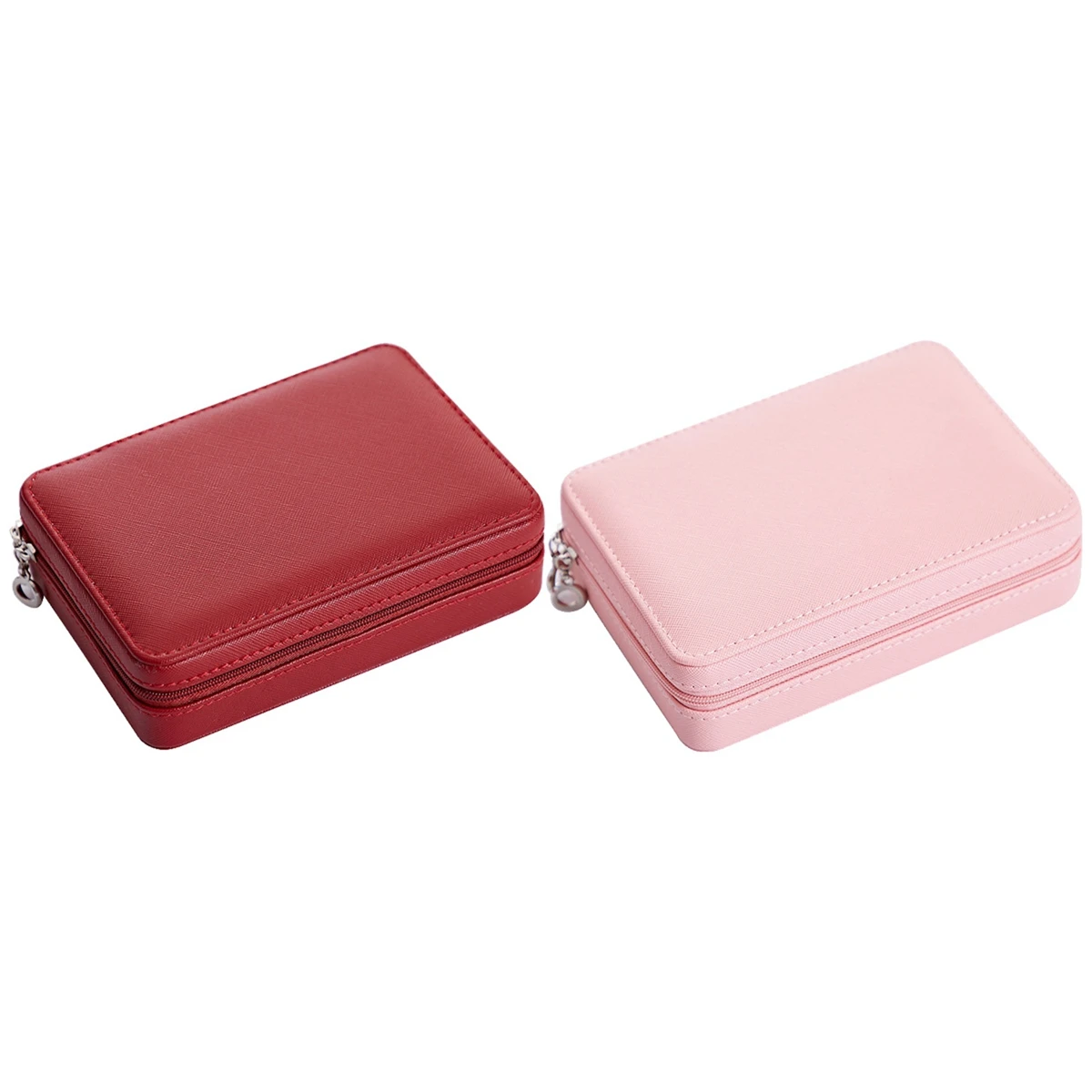 

2x Jewelry Box Organizer Display Storage Leather Large Big Mirror Multi-Function Necklace Earring Ring Box Red & Pink