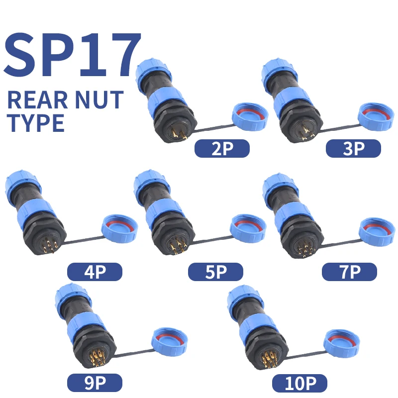 

T&I Waterproof IP68 aviation plug male female butt joint wire connector SP17 socket connector 2p 3 4 5 6 7 9 Pin