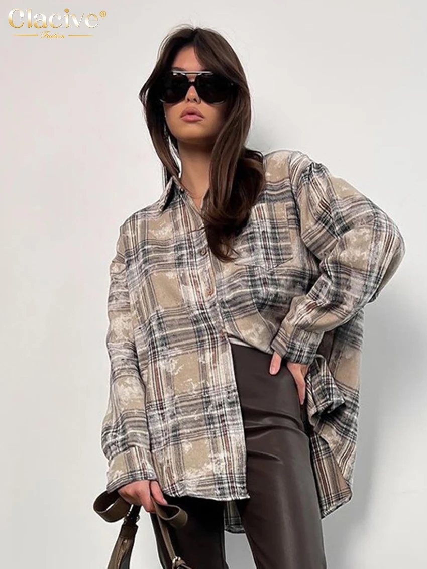 Женская хлопковая рубашка в клетку с длинным рукавом