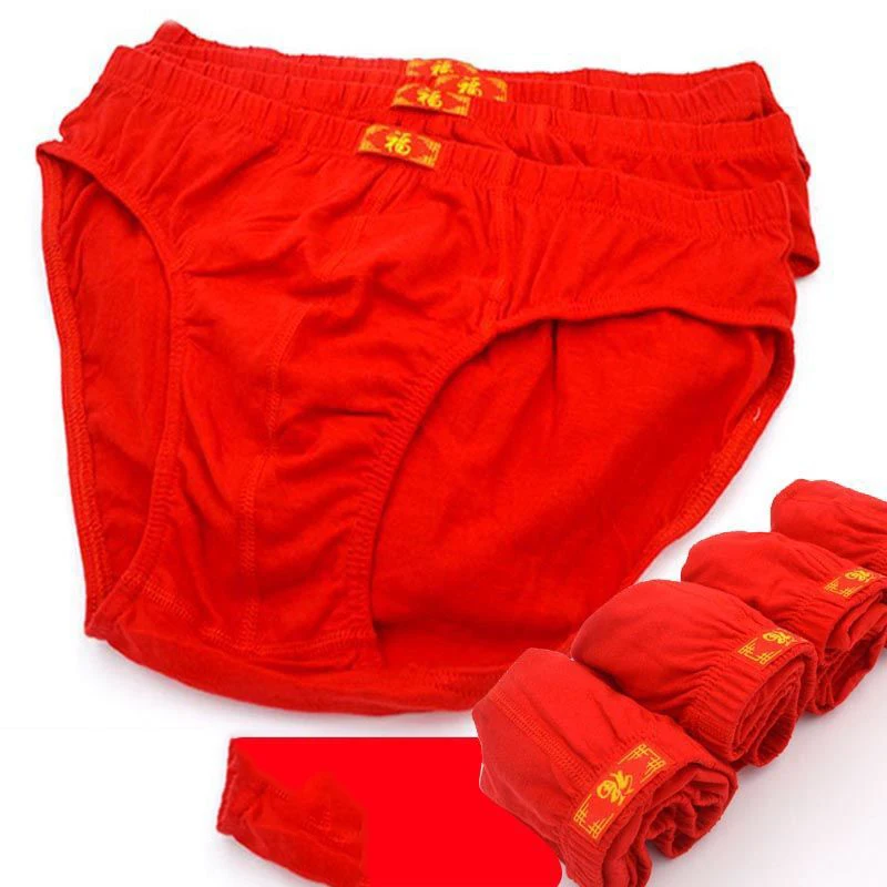 5Pcs/Lot New Men's Red Underwear Men Cotton Red Oversize Underpants Soft Comfortable Breathable Men's Red Briefs