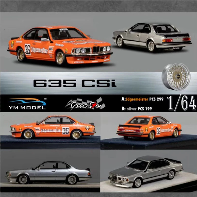 

YM 1:64 Retro Coupe 635i CSI Orange Saint Deer Resin Diorama Car Model Collection Miniature Carros Toys