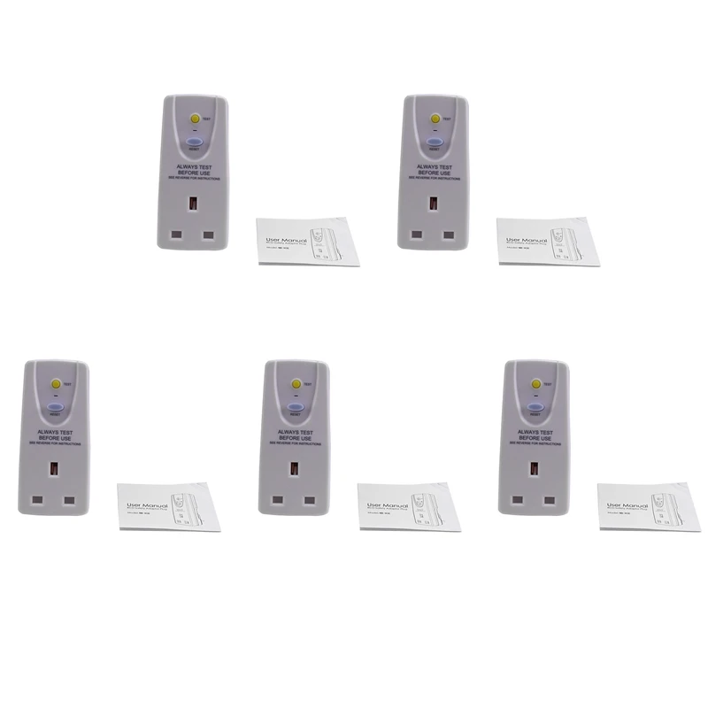 

5X Uk Plug 13A Gfci Leakage Protection Plug Rcd Socket Home Circuit Breaker Cutout Power Trip Switch- Uk Plug
