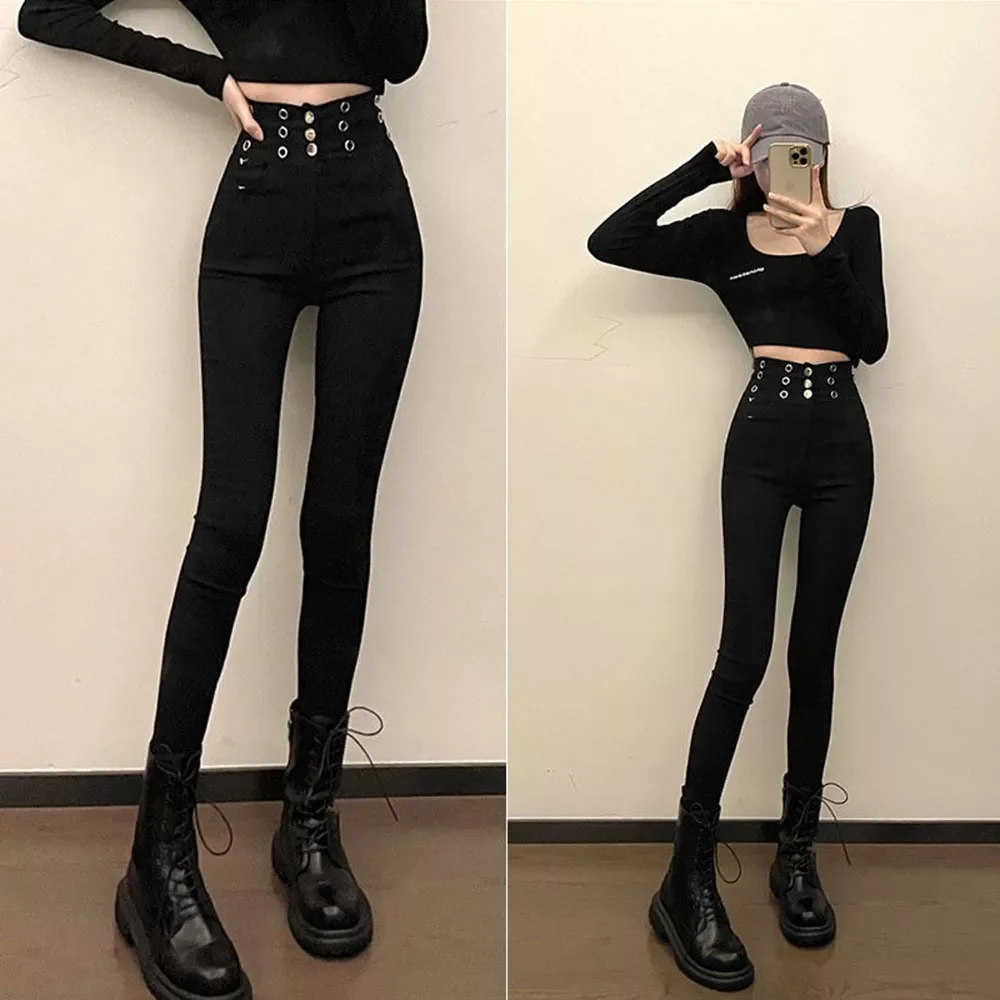 

2022New 2022 Spring Autumn Fashion Pencil Pants Female Solid Color Pocket Trousers Ladies Slim Jeggings Skinny Pant