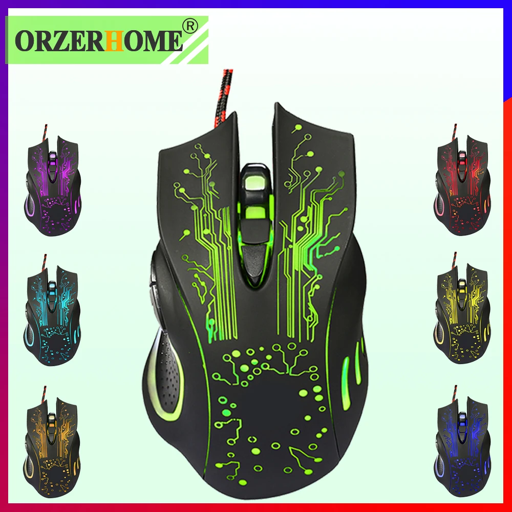 

ORZERHOME Wired Backlit USB Mouse Gaming Mice 5500DPI Optical With RGB BackLight Mouse 6 Buttons For Laptop PC Computer Gamer