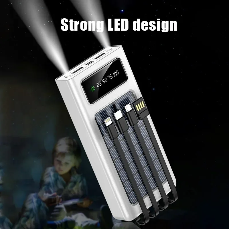 Фото Xiaomi Solar Power Bank 200000 mah Встроенный 4-кабельный портативный сверхбыстрый зарядный аккумулятор высокой емкости для Iphone Xiaomi Samsung №5
