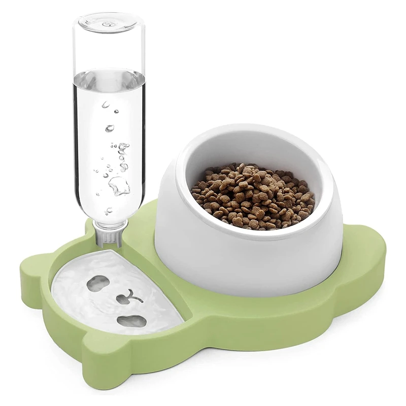 

Tilted Cat Food And Water Bowl Set Raised Ceramic Cat Bowl With Automatic Water Dispenser Bottle Green