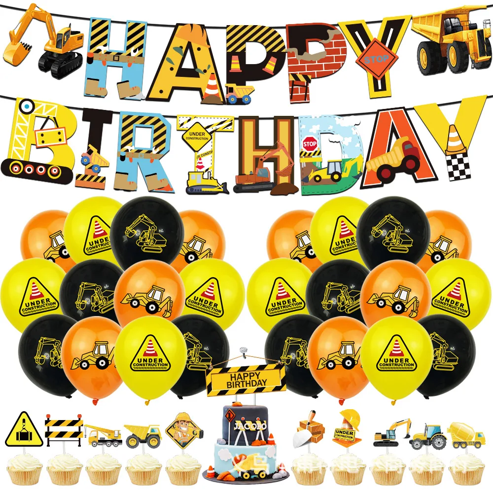 

Construction Excavator Theme Birthday Party Decoration Supplies Paper Banner Balloons Cake Topper Baby Shower Kids Party Favors