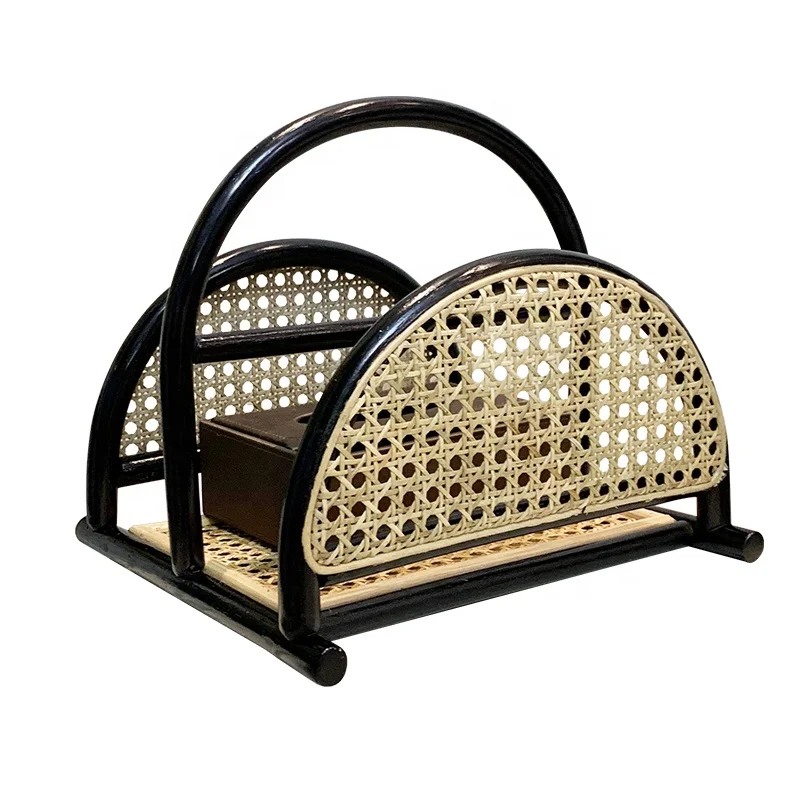 

Vintage Cane Rattan Wicker Newspaper Stand Holder Magazine Rack Storage Rack 52X52X52 cm