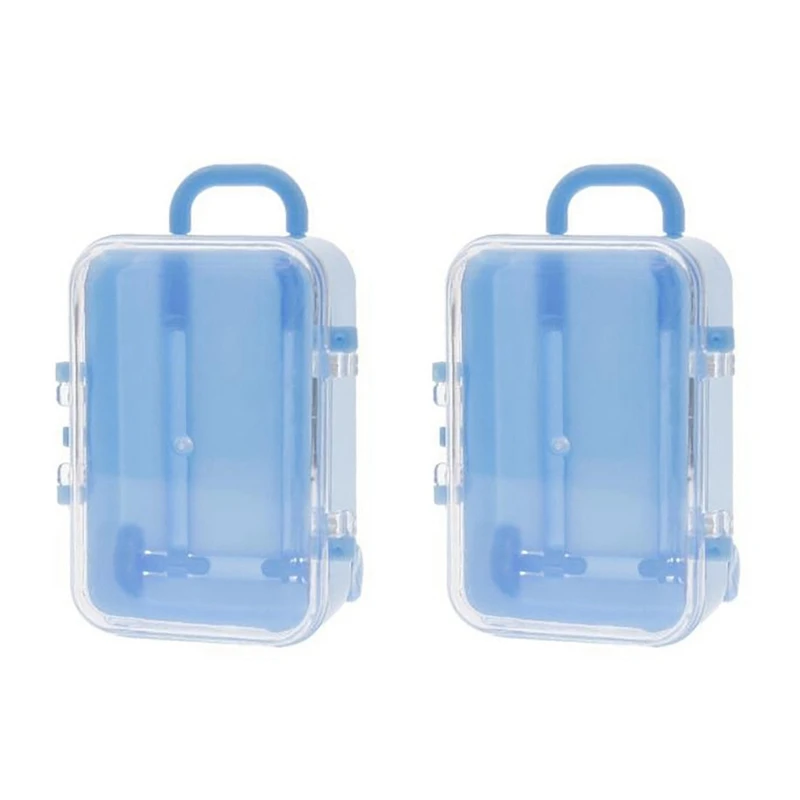 

2X Blue Mini Roller Travel Suitcase Candy Box Personality Creative Wedding Candy Box Luggage Trolley Case Storage Box
