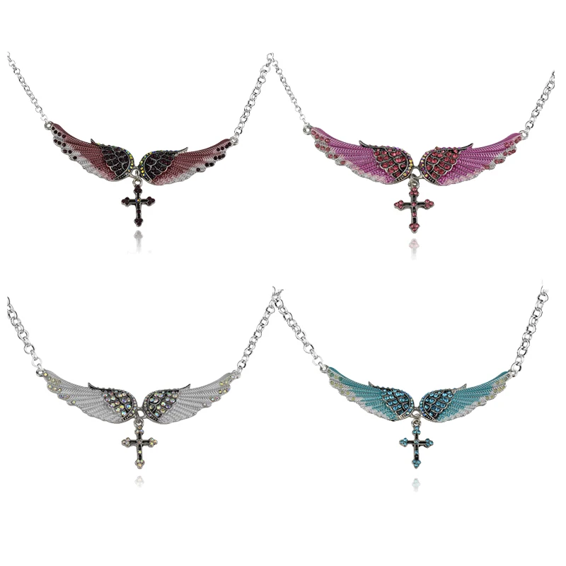 

Fashion Design Angel Wings Pendant Necklace for Women Vintage Simple Color Alloy Brick Set Jewelry Accessories