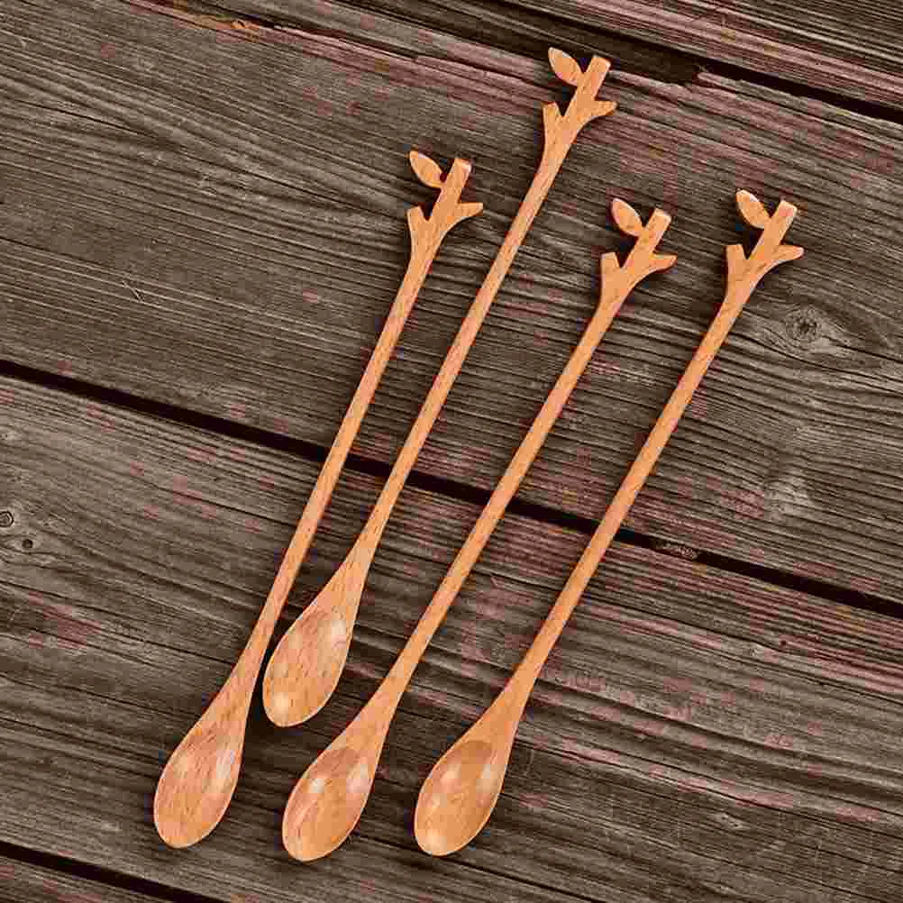 

Ice Cream Spoons Home Kitchen Tea Stirring Delicate Wood Mixing Beverage Coffee Scoop