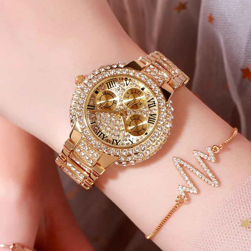 

Hot Selling Luxury Women's Bracelet Watch Full Diamonds Fashionable Women's Waterproof Quartz Watch