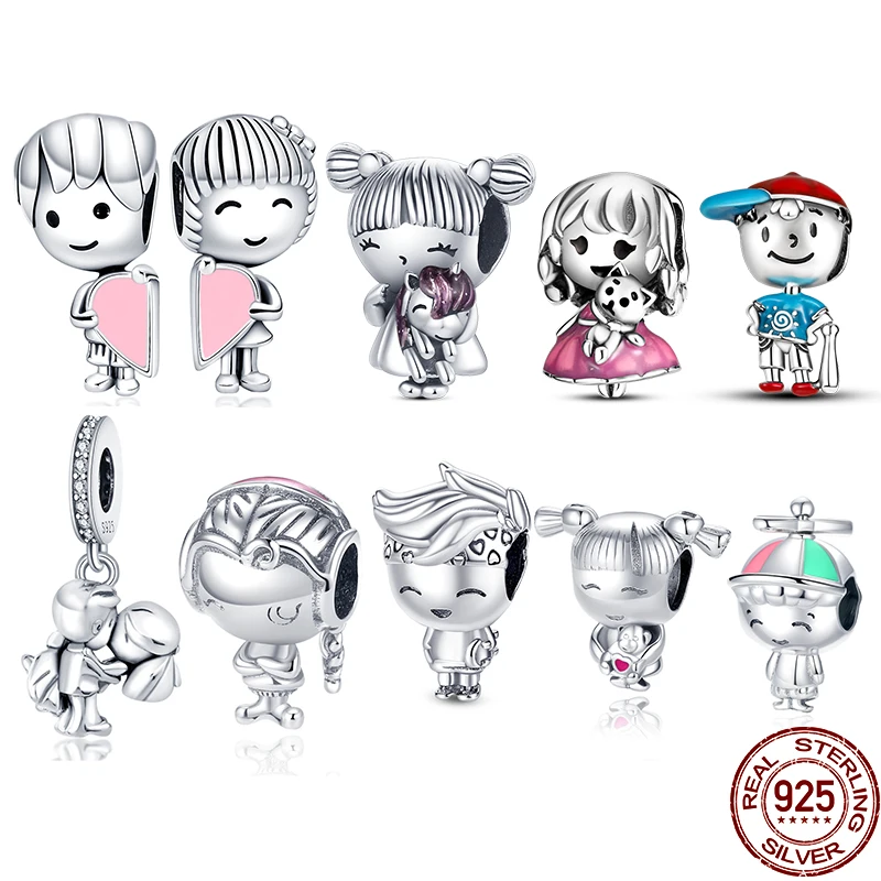 

silver color Little Boy & Little Girl Charm Fit Original 3mm Bracelet&Bangle Making Fashion DIY Jewelry For Women