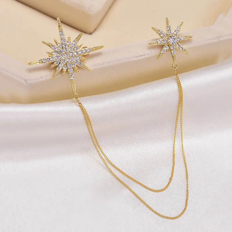 Элегантные женские и мужские изысканные значки в Корейском стиле с восьми звездами бриллиантовые высококлассные женские двуслойные значки пряжки