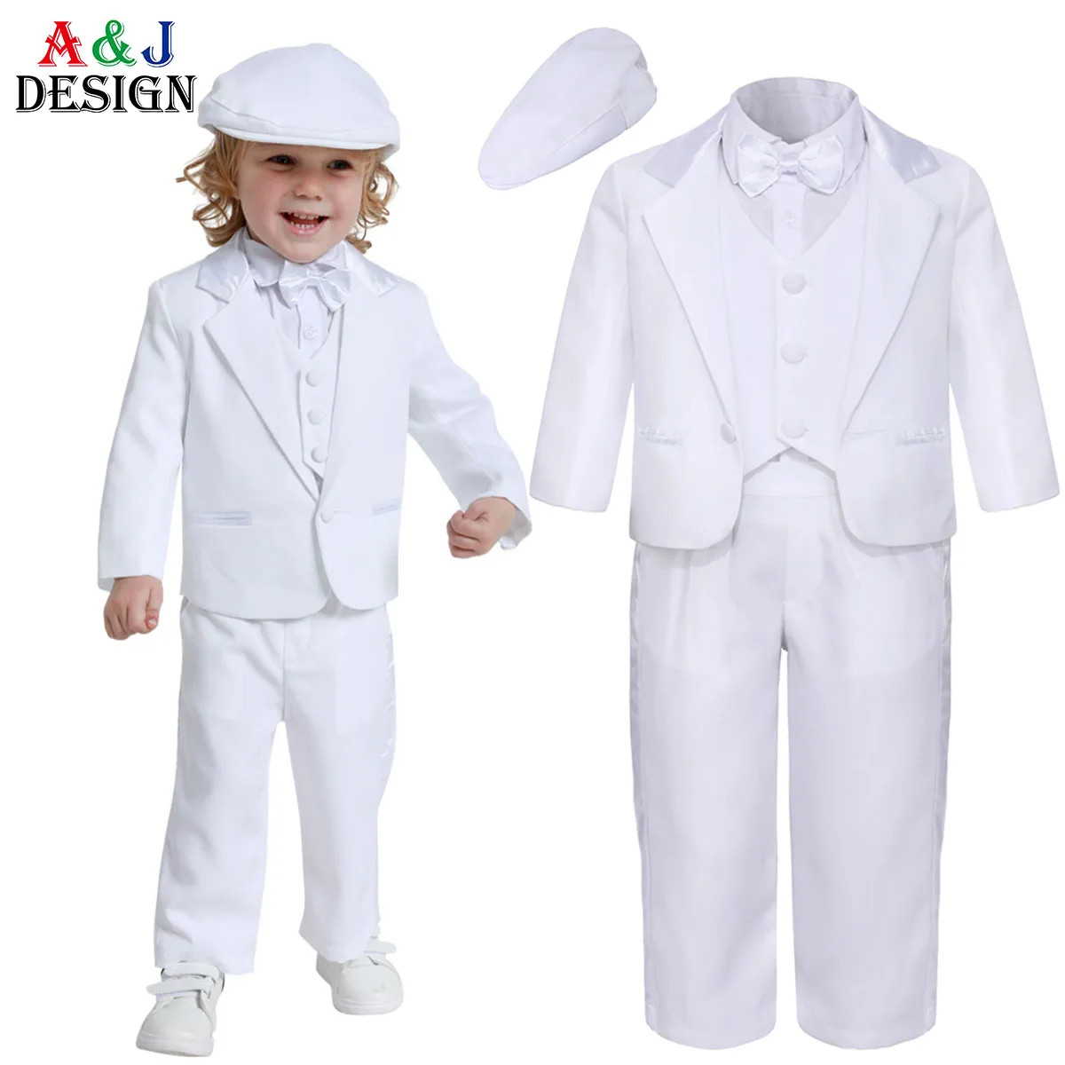 Baby Boys Baptism Christening Suit Infant Wedding Birthday Outfit Toddler Party Ceremony Blessing Photography Tuxedo 4 pcs