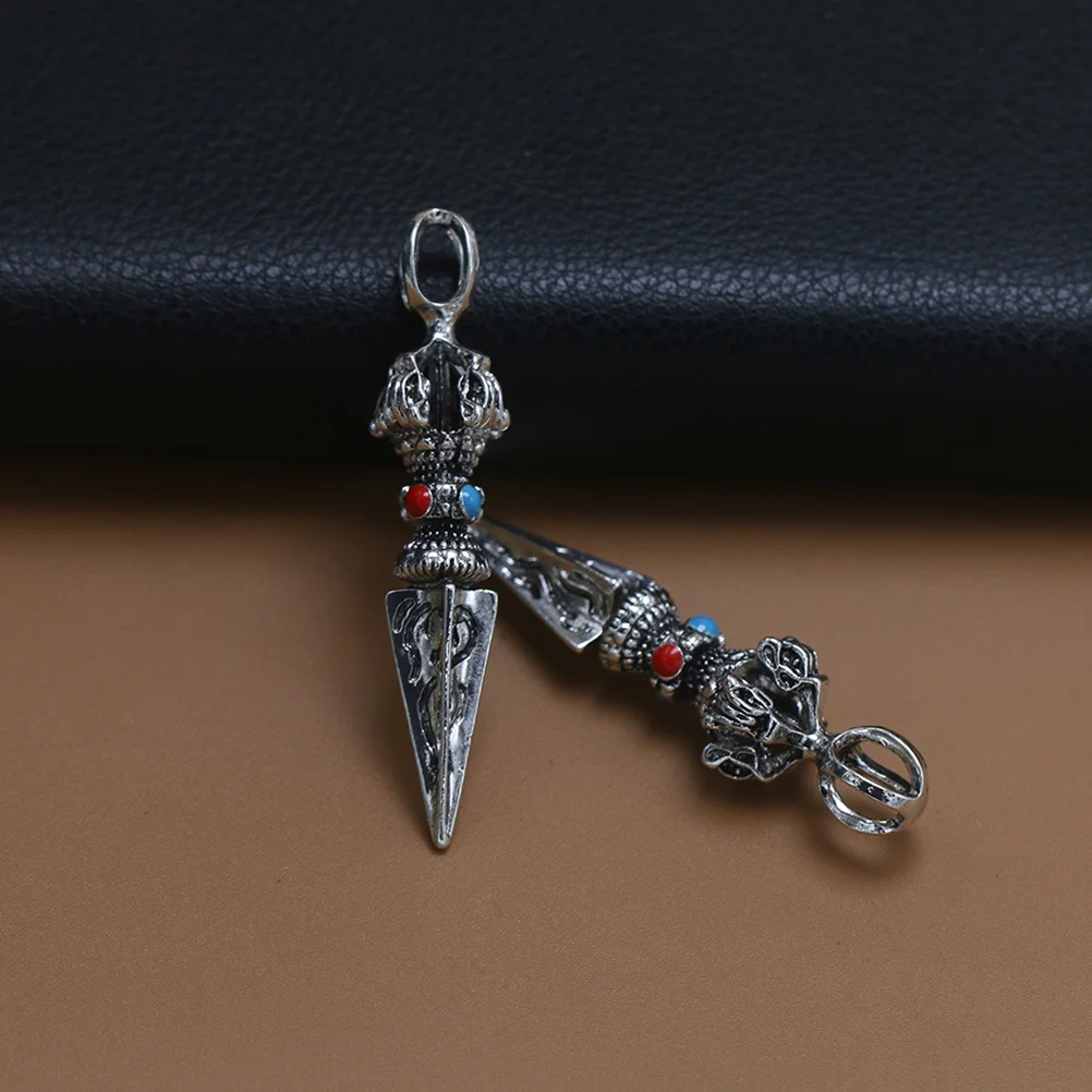 2шт Ваджра Пхурба кулон 3D амулет медитация йога ожерелье (серебро)