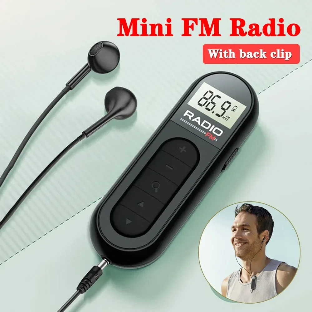Фото Мини-карманное FM-радио, портативный радиоприемник 76-108 МГц с подсветкой, ЖК-дисплей, проводные наушники 3,5 мм, поддержка зарядки типа c №1
