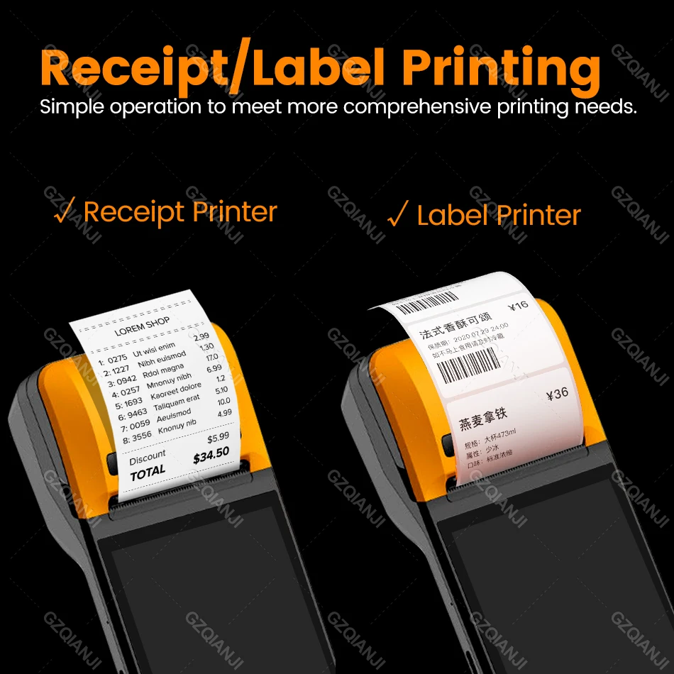 3G 4G Android PDA POS Handheld Pos Terminal Receipt Label Printer Bluetooth WiFi NFC Portable Barcode Scanner |