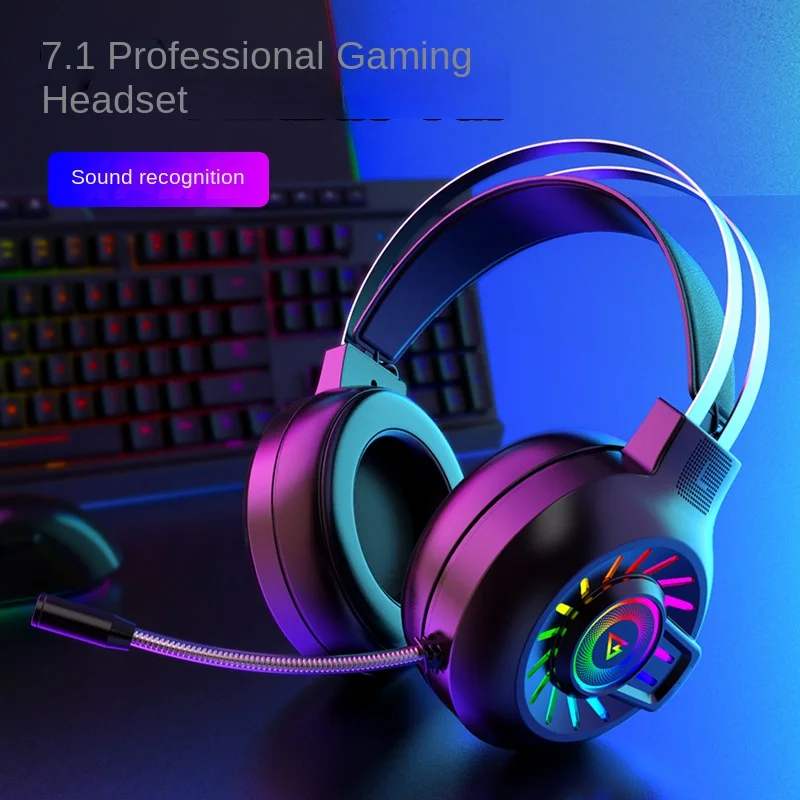 

Popular Wired 7.1 Channel Head Wired Headset with Headset Microphone Video Game Spiral Luminous Large Headset Ear Wholesale