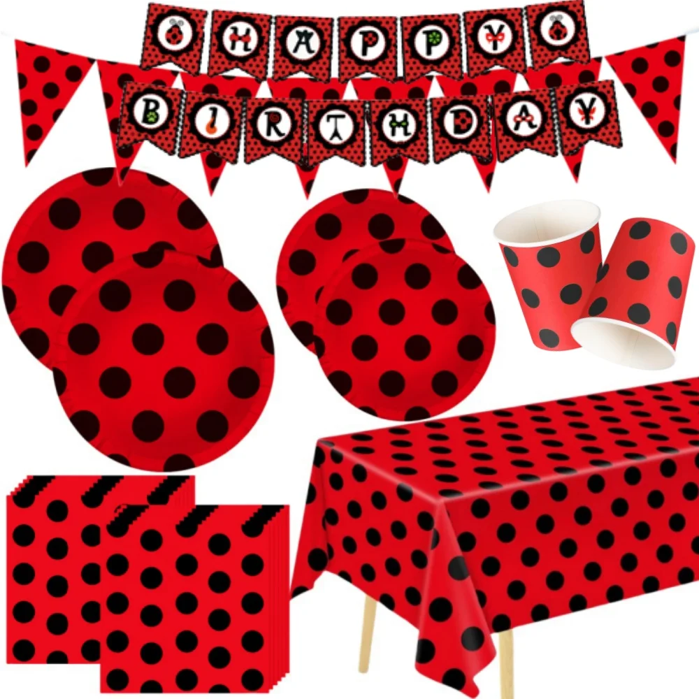 Украшения для дня рождения с божьей коровкой красная и черная посуда вечеринки