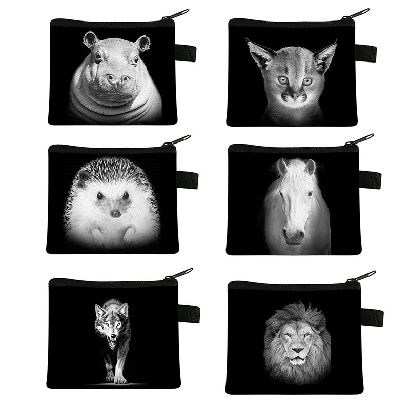 

1PCS Black Animals Print Women Girls Coin Purses Mini Card Key Wallets Kids Clutch Money Bags Female Pouch Zipper Change Purse