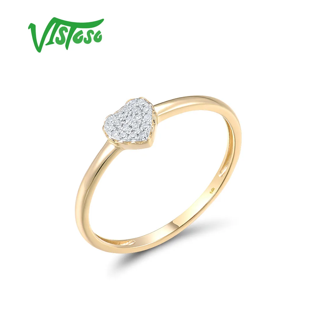 VISTOSO Genuine 14K 585 Yellow Gold Ring For Women Sparkling Natural Diamonds Sweet Heart Shaped Ring Fashion Fine Chic Jewelry