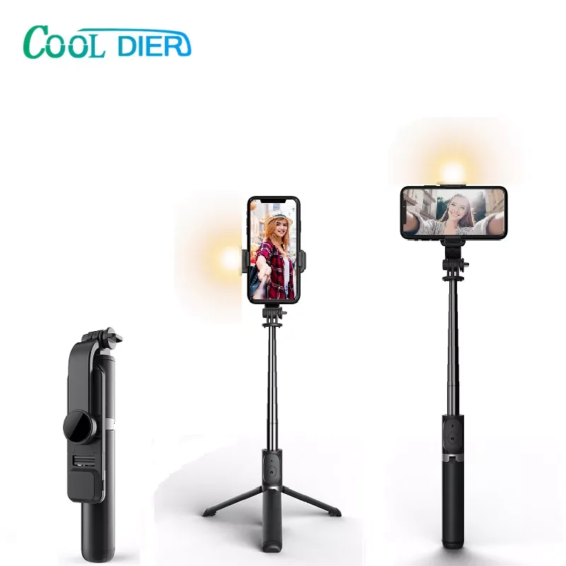 

COOL DIER New Wireless Bluetooth Selfie Stick Foldable Expandable Tripod Monopod With LED Fill Light For iPhone Android Phone