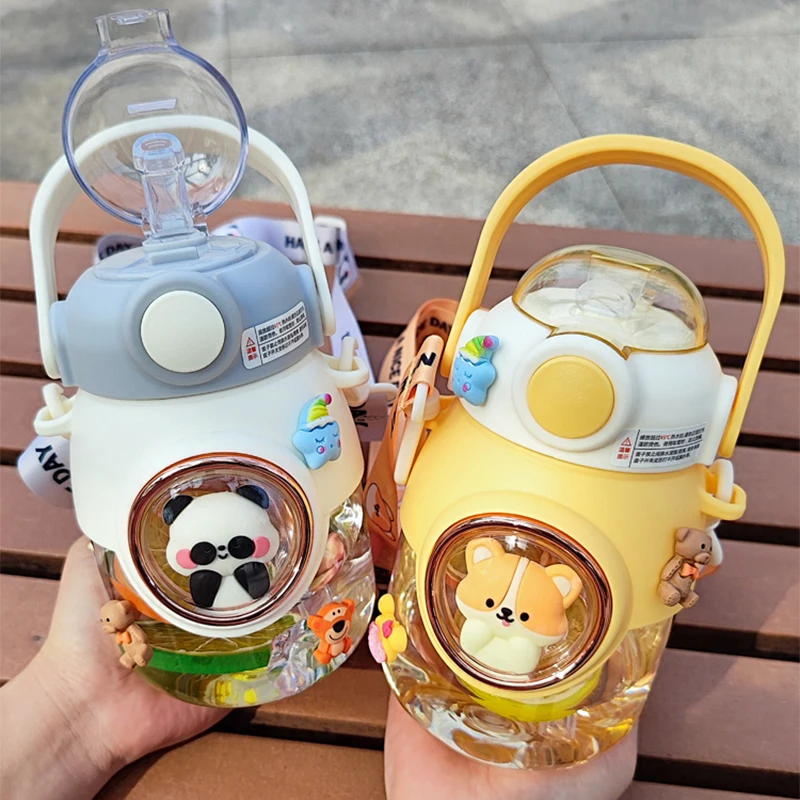 

With Bottles Cartoon 820ml School Water Cup Student Travel Kids Large Straw Capacity Cute Kawaii Drinking Free Children For