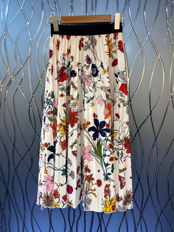 

2022 new women fashion sexy elastic waist print pattern color matching decoration versatile mid-length skirt 505