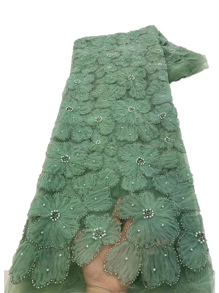 

3D Bead Tulle Lace Fabric Embroidery With Pearls African Lace Fabric 2023 High Quality Net French Nigerian Dress for Women YY042