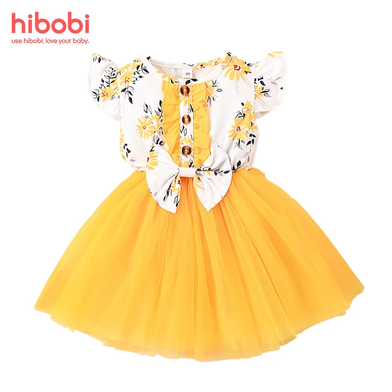 

hibobi Toddler Girl Sweet Floral Bow Knot Decor Dress