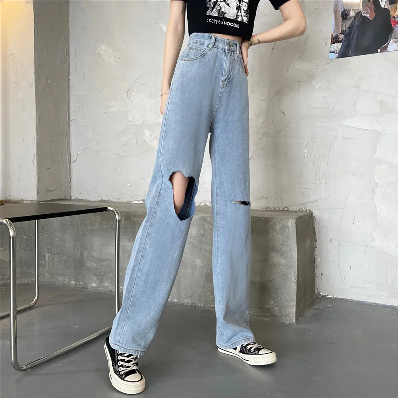 4 размера S-xl винтажный светильник с дырками джинсовые синие женские джинсы