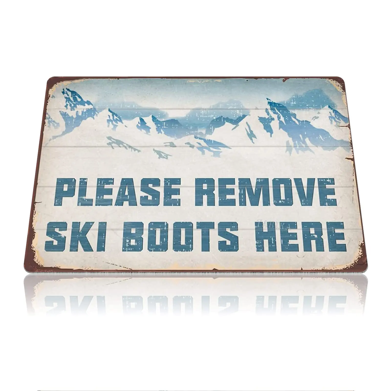 Фото Металлический знак Snow Mountain Ski, винтажный декор для горнолыжного курорта, пожалуйста, снимите ботинки для катания на лыжах, оловянный постер, Украшение стен Pl для дома, клуба, кафе №1