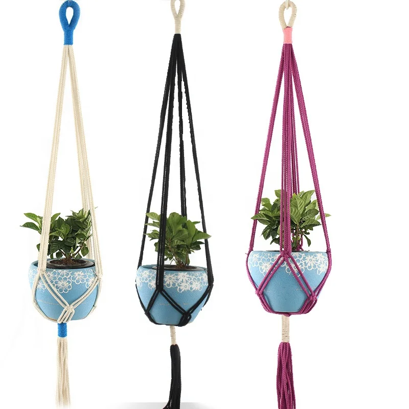 Colorful Macrame Plant Hanger Indoor Outdoor Hanging Planter Basket Cotton Rope 4 Legs Home Decoration