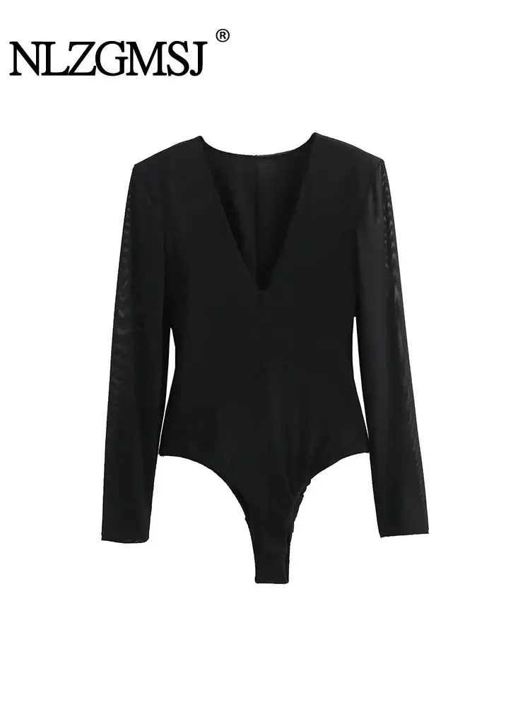 Сексуальное Тюлевое боди Nlzgmsj TRAF 2024 для женщин Элегантные короткие комбинезоны с