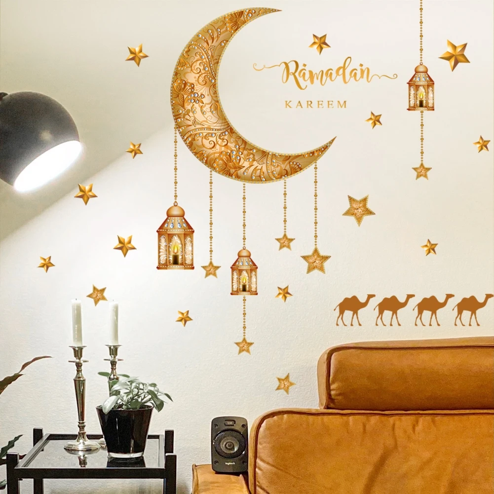 Купи 1PC/Set Ramadan Wall Stickers Moon Star Lantern DIY Wall Decal Ramadan Decoration For Home 2023 Islamic Muslim Mural Eid за 227 рублей в магазине AliExpress
