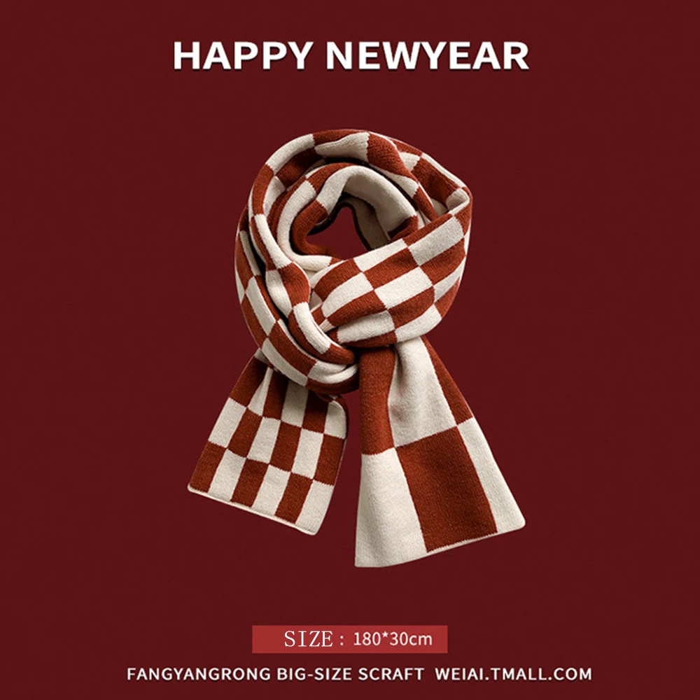 New Year Christmas Plaid Knit Red Scarf Female Winter Snowflake Warm Soft Long Wrap Shawl All-Match Imitation Cashmere Scarves