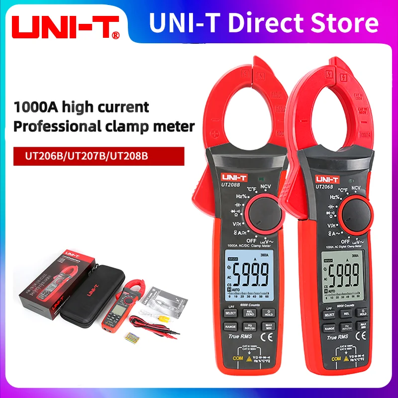 

UNI-T True RMS Digital Multimeter Clamp Meter AC DC Current 1000A UT207B UT208B LPF 6000Count Backlight Multimetro Tester